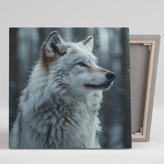White Wolf Snowy Forest Photorealistic Winter Wildlife Nature Poster