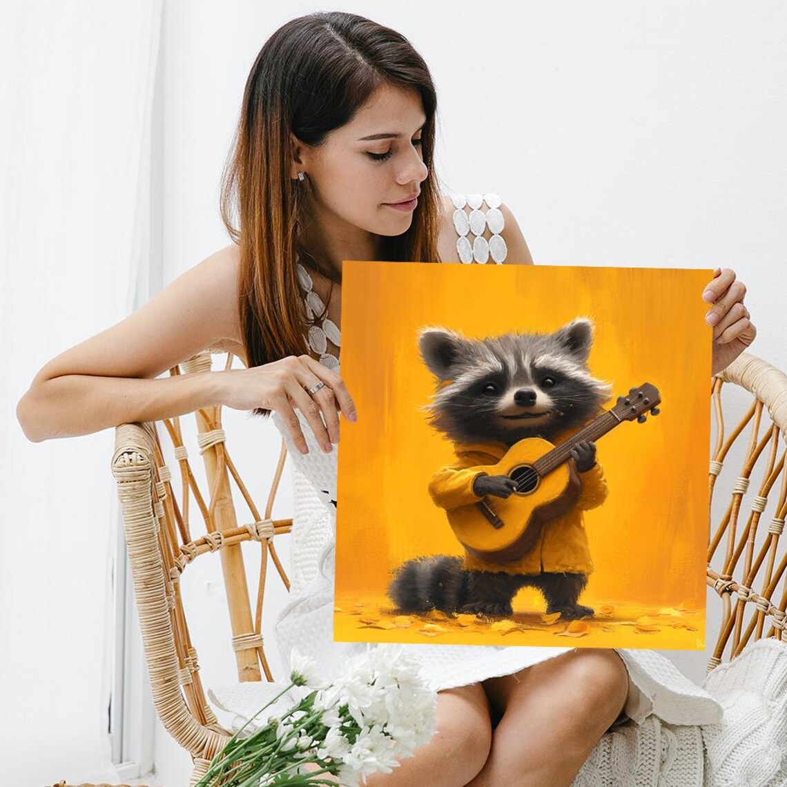Raccoon Strummer Whimsical Bohemian Art Print - Image 3