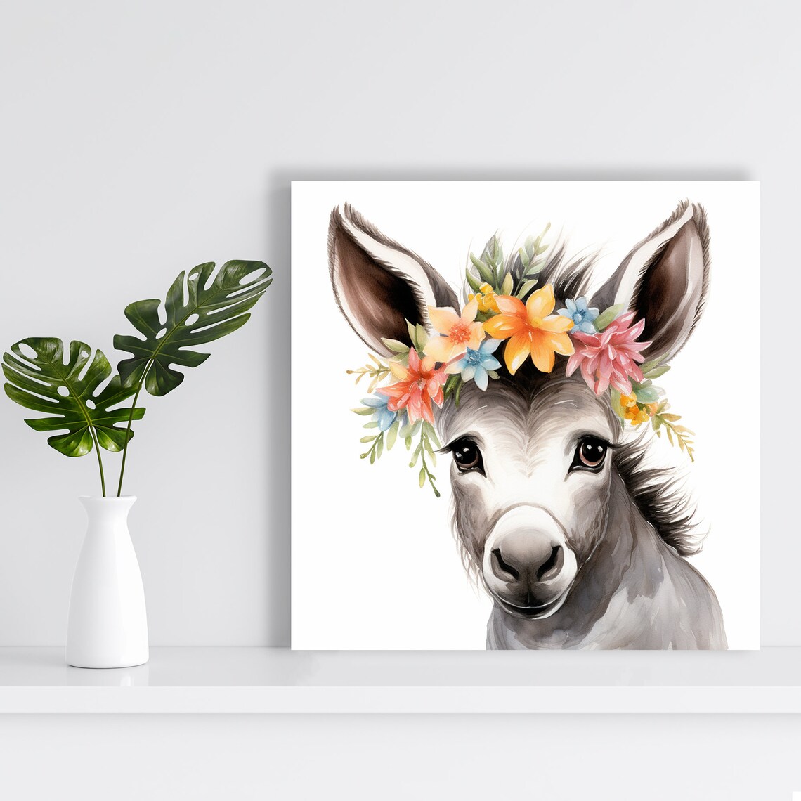 Floral Crown Donkey Farmhouse Living Room Art Print - Image 2