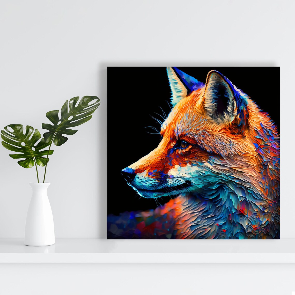 Fox Portrait Layered Orange And Teal Modern Wildlife Wall Canvas Poster - Image 4