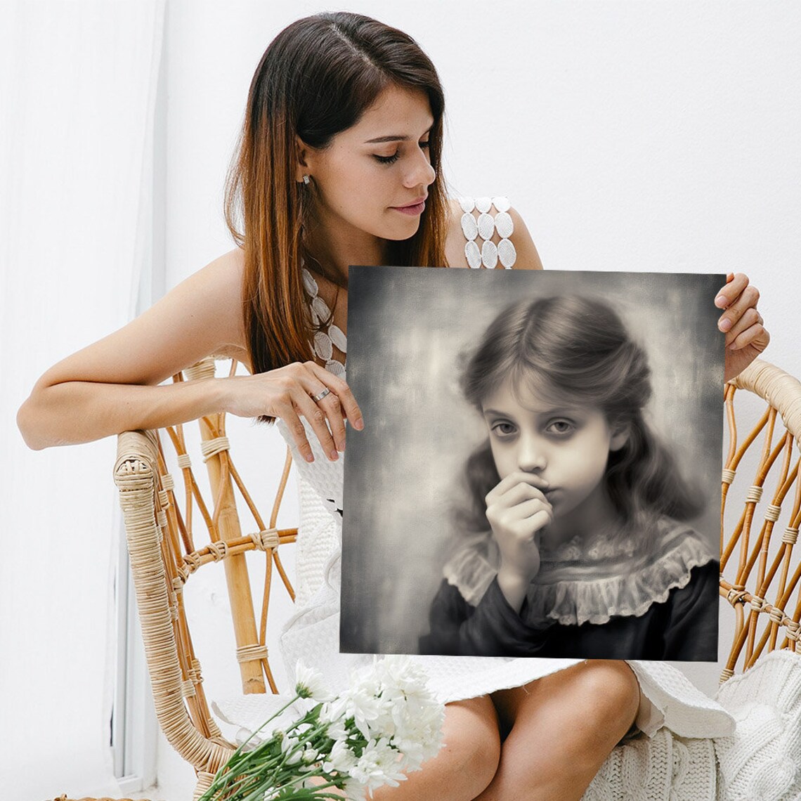 Vintage Sepia Girl Hand Over Mouth Funny Bathroom Humor Art Poster - Image 5