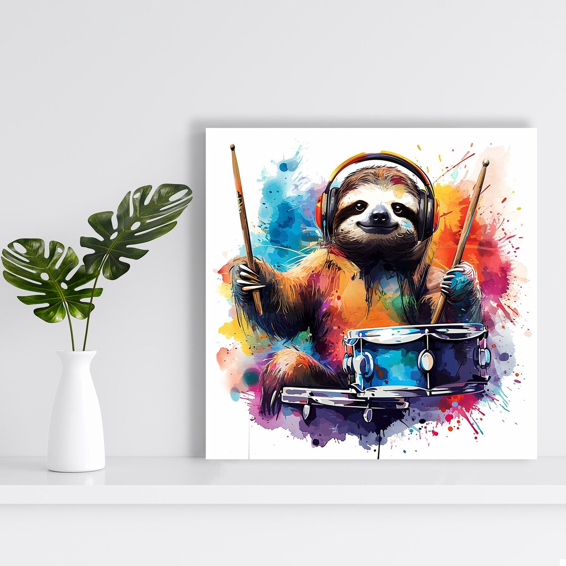 Rhythmic Sloth Splash Art, Whimsical Animal Poster - Image 2