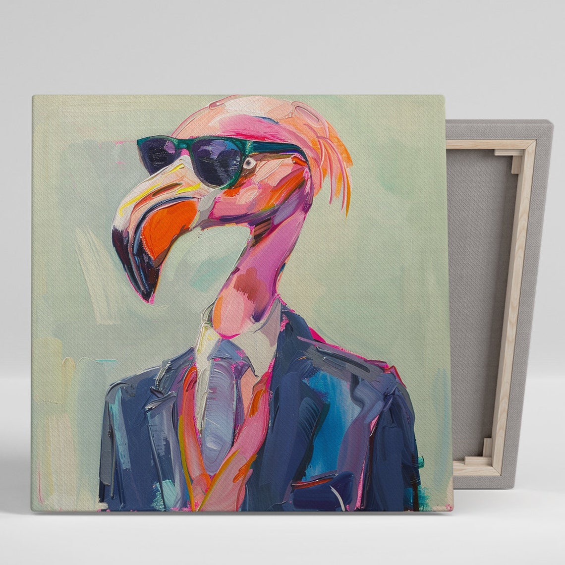 Dapper Flamingo In Suit and Sunglasses Pop Art Quirky Fun Wall Poster