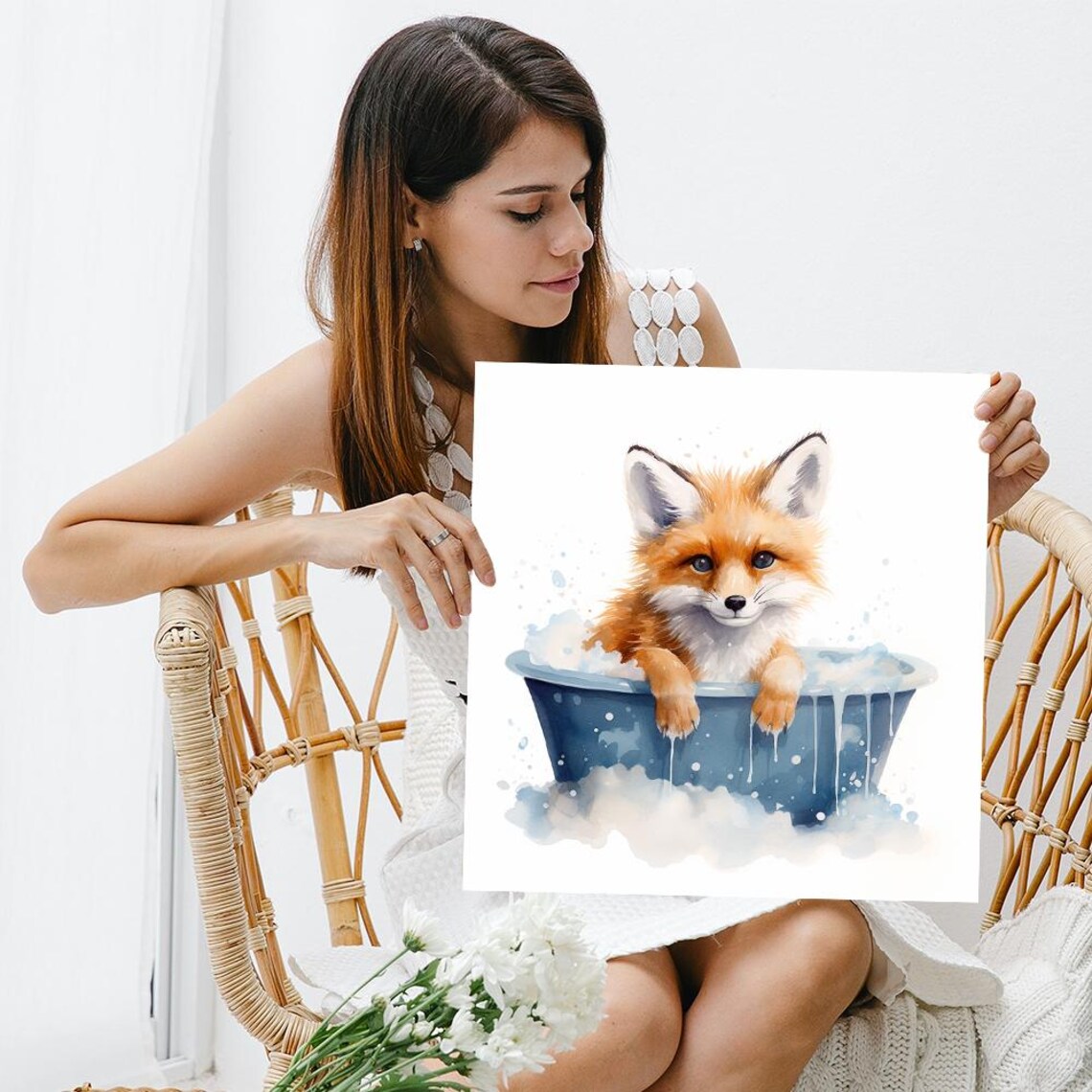 Fox Bathtub Splash, Whimsical Nursery Wall Art Print - Image 3