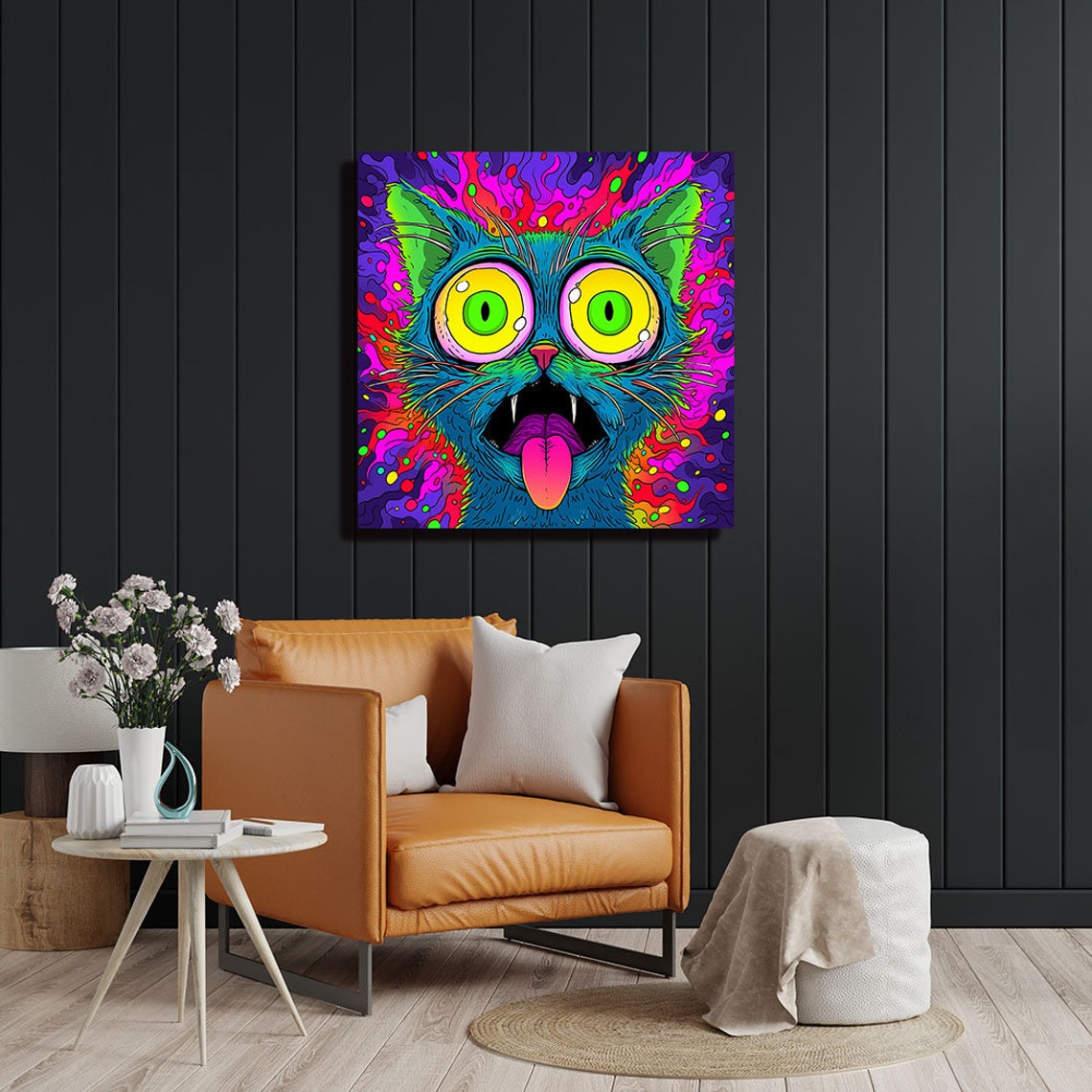 Psychedelic Trippy Cat Neon Pop Art Wild Eyes Funny Feline Poster - Image 4
