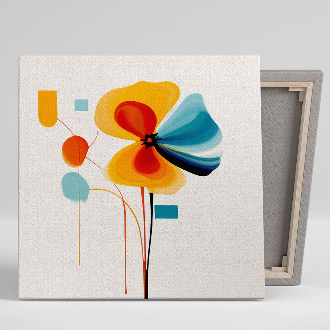 Pop Art Abstract Flower Yellow Teal Geometric Shapes Bright Poster