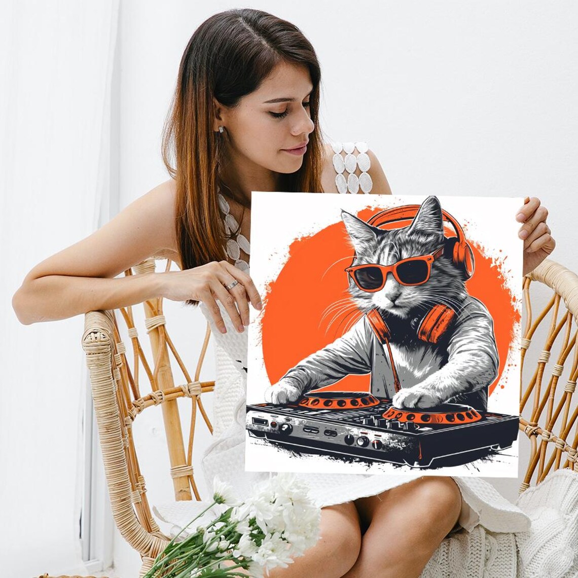 DJ Cat Pop Art, Retro Music Decor Wall Art Print - Image 3