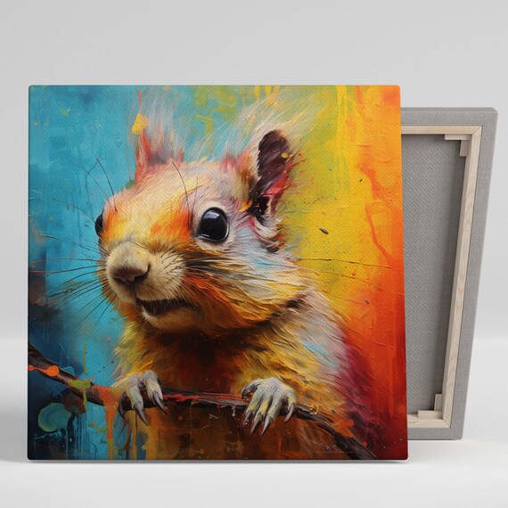 Colorful Squirrel Portrait Vibrant Paint Splash Wildlife Canvas Poster