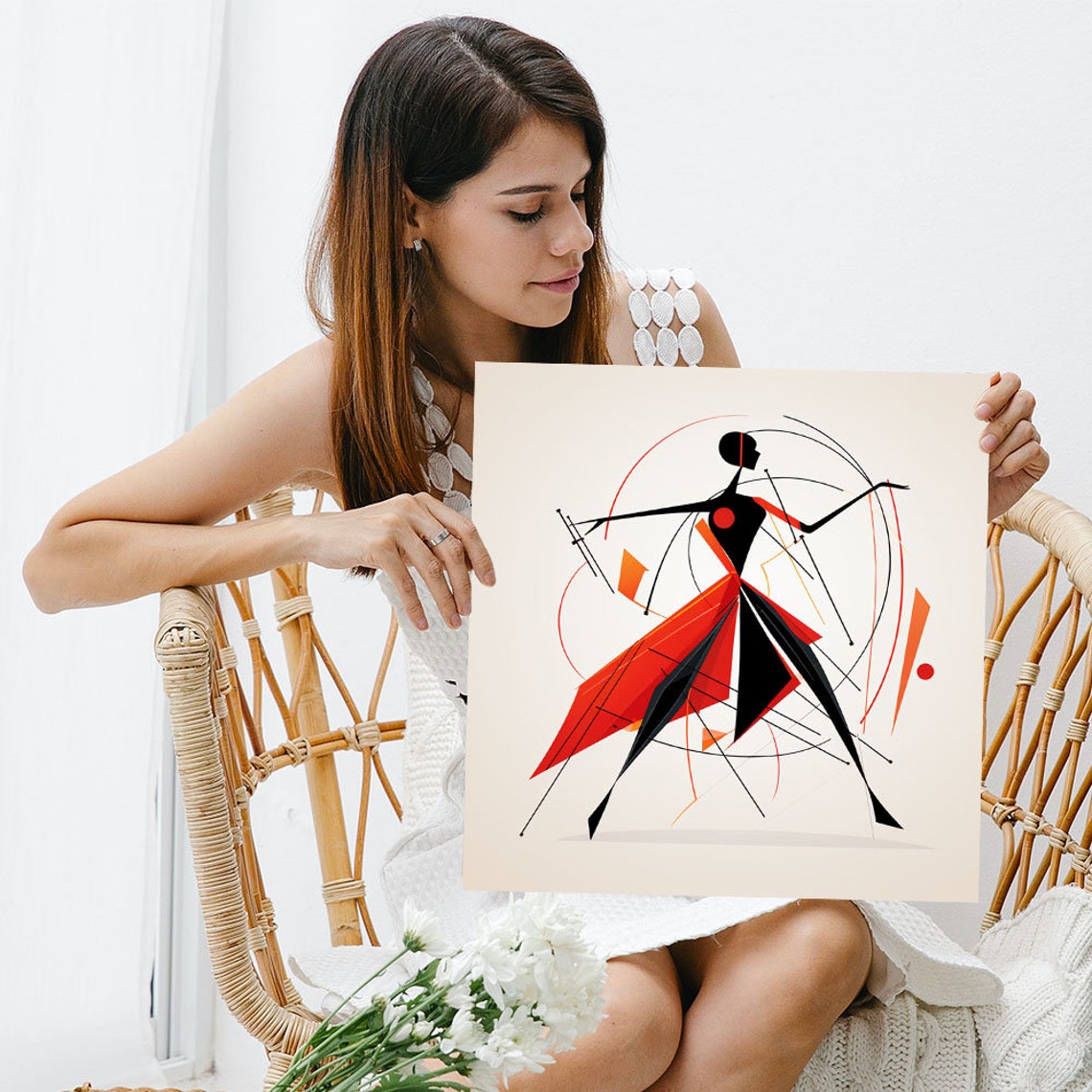 Abstract Geometric Dancing Girl Red Black Modern Art Wall Poster - Image 3