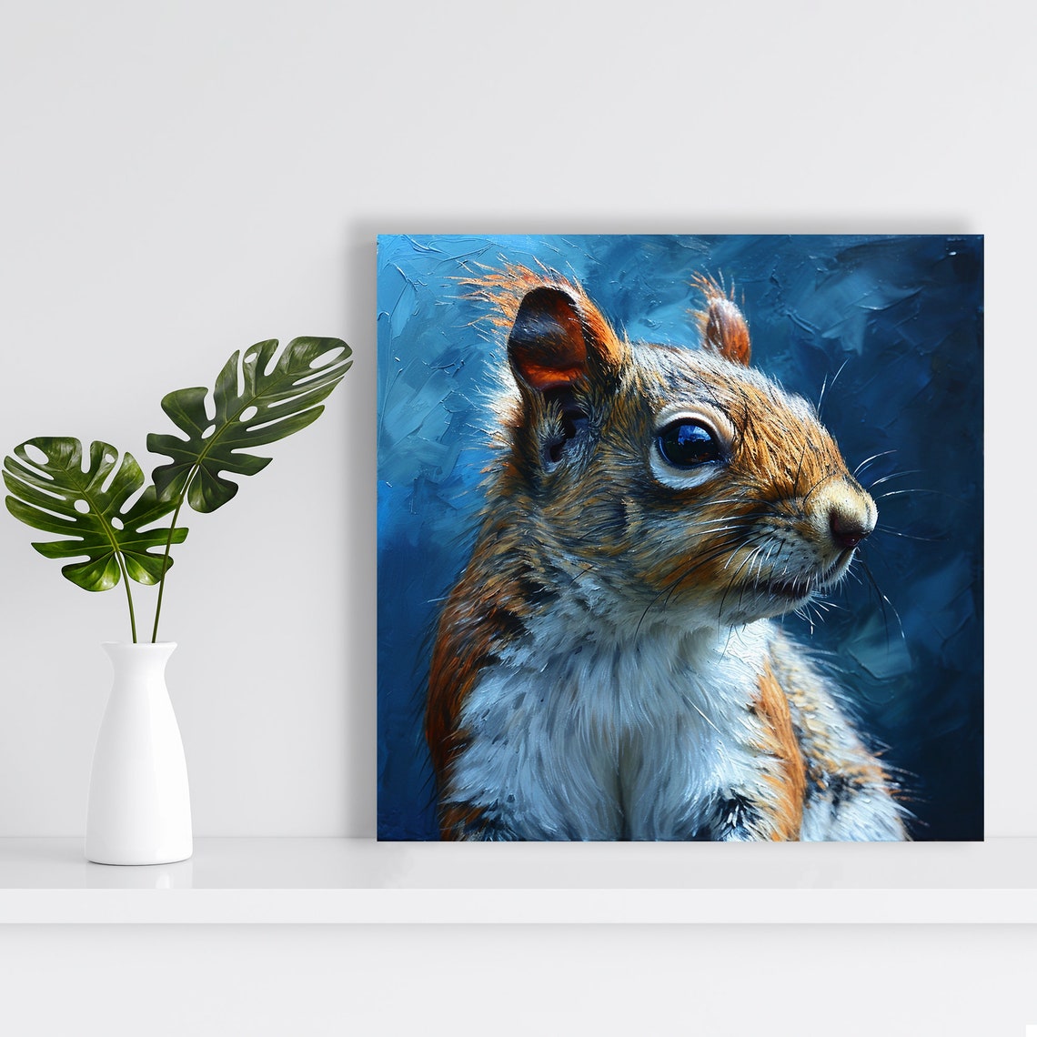 Red Squirrel Portrait on Deep Blue Textured Background Poster - Image 2