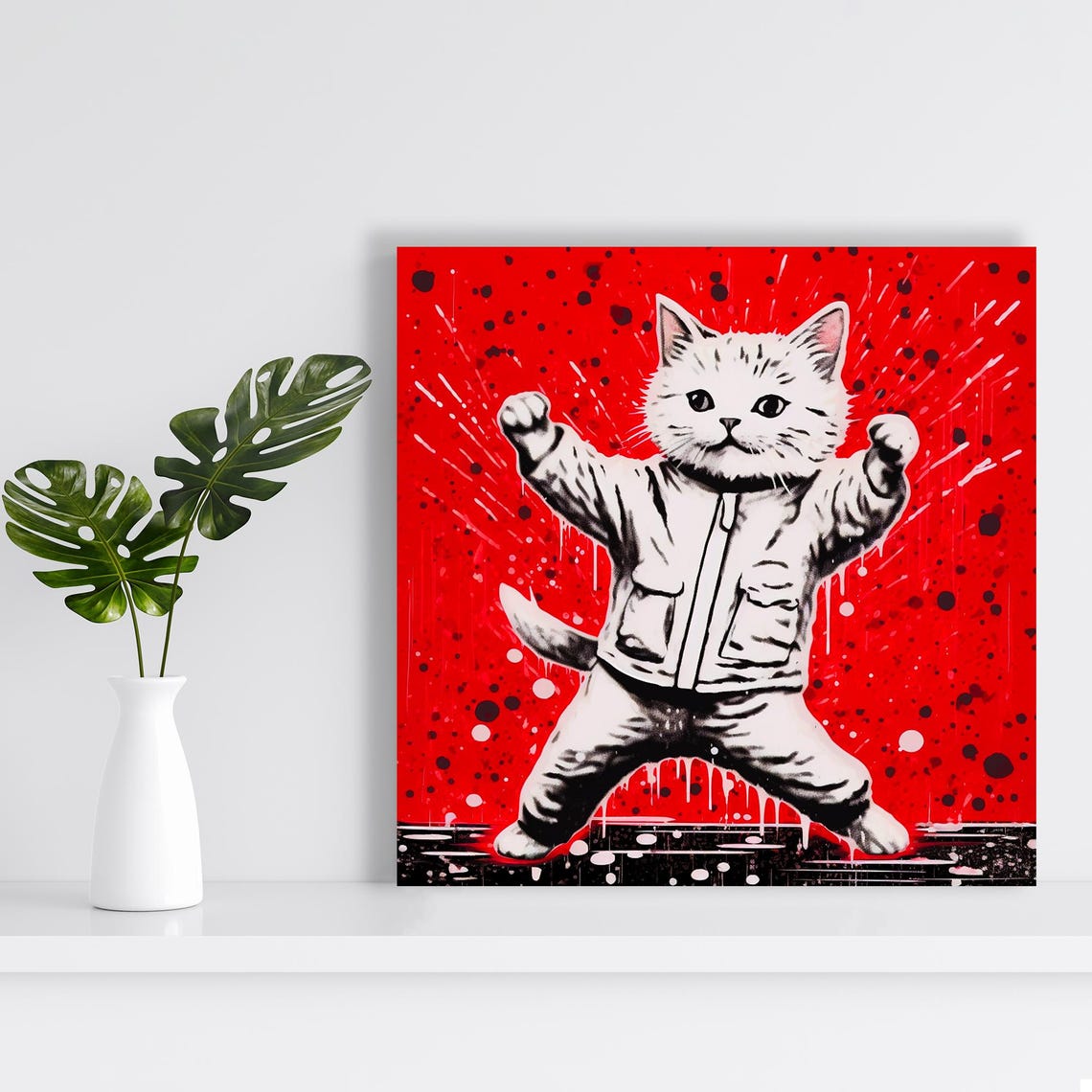 Rebel Street Cat Bold Red Splatter Urban Pop Art Feline Poster - Image 2