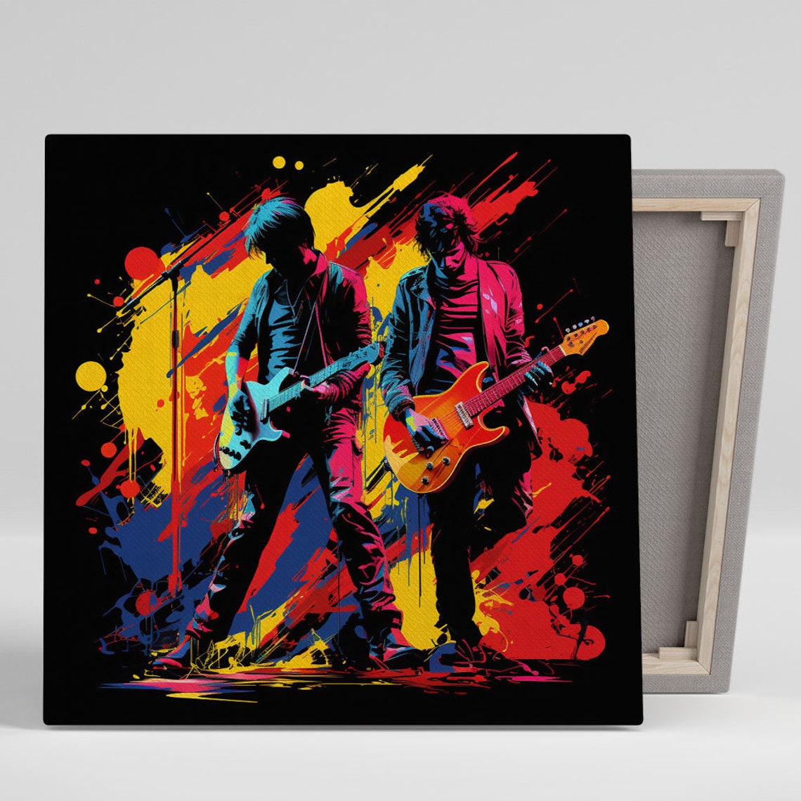 Rock Guitarists Live Concert Neon Paint Splash Stage Music Poster