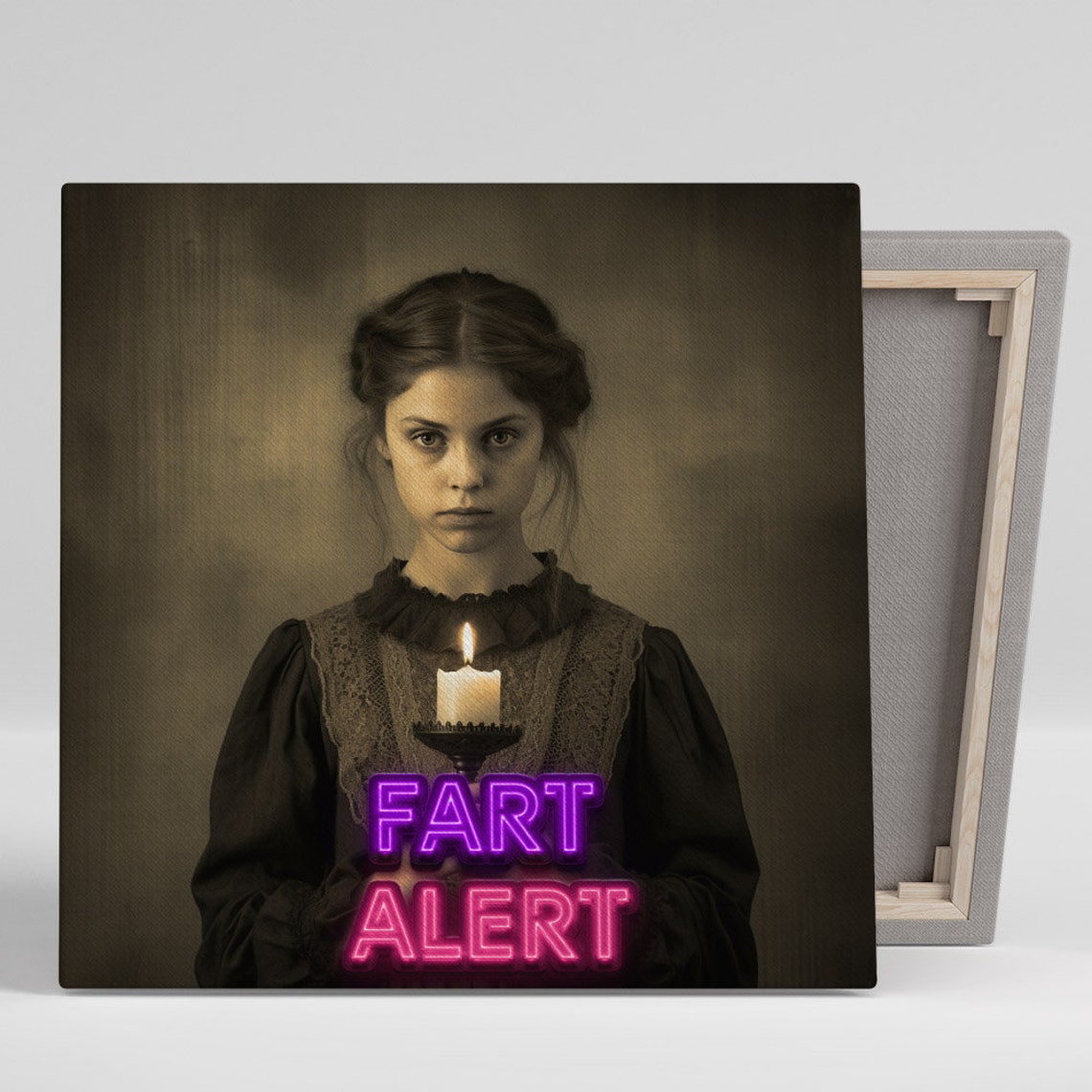 Fart Alert Neon Text Vintage Girl Candle Funny Bathroom Wall Poster