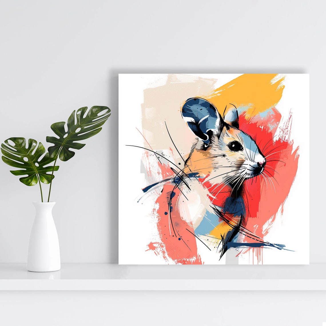 Colorful Sketch Mouse Portrait Red Yellow Blue Whimsical Art Poster - Image 2