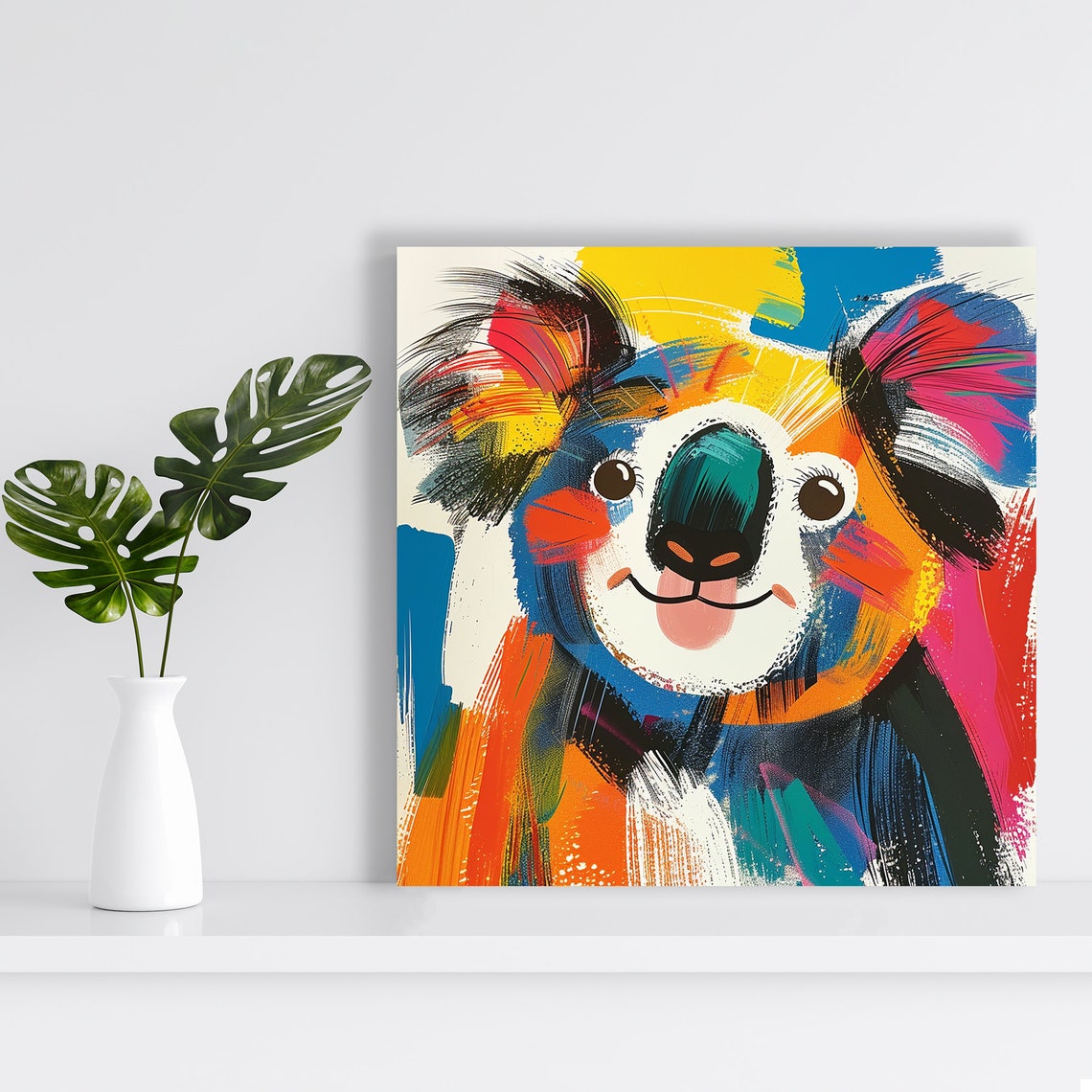 Cheerful Koala Colorful Abstract Brushstroke Portrait Poster - Image 2
