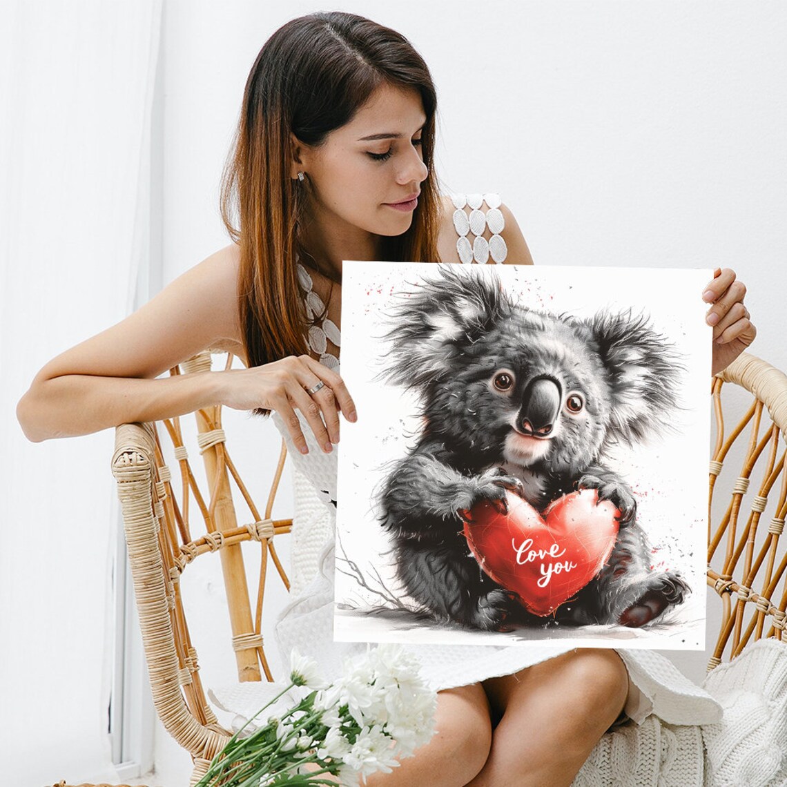 Koala Holding Love You Red Heart Valentine Cute Sweet Animal Poster - Image 3