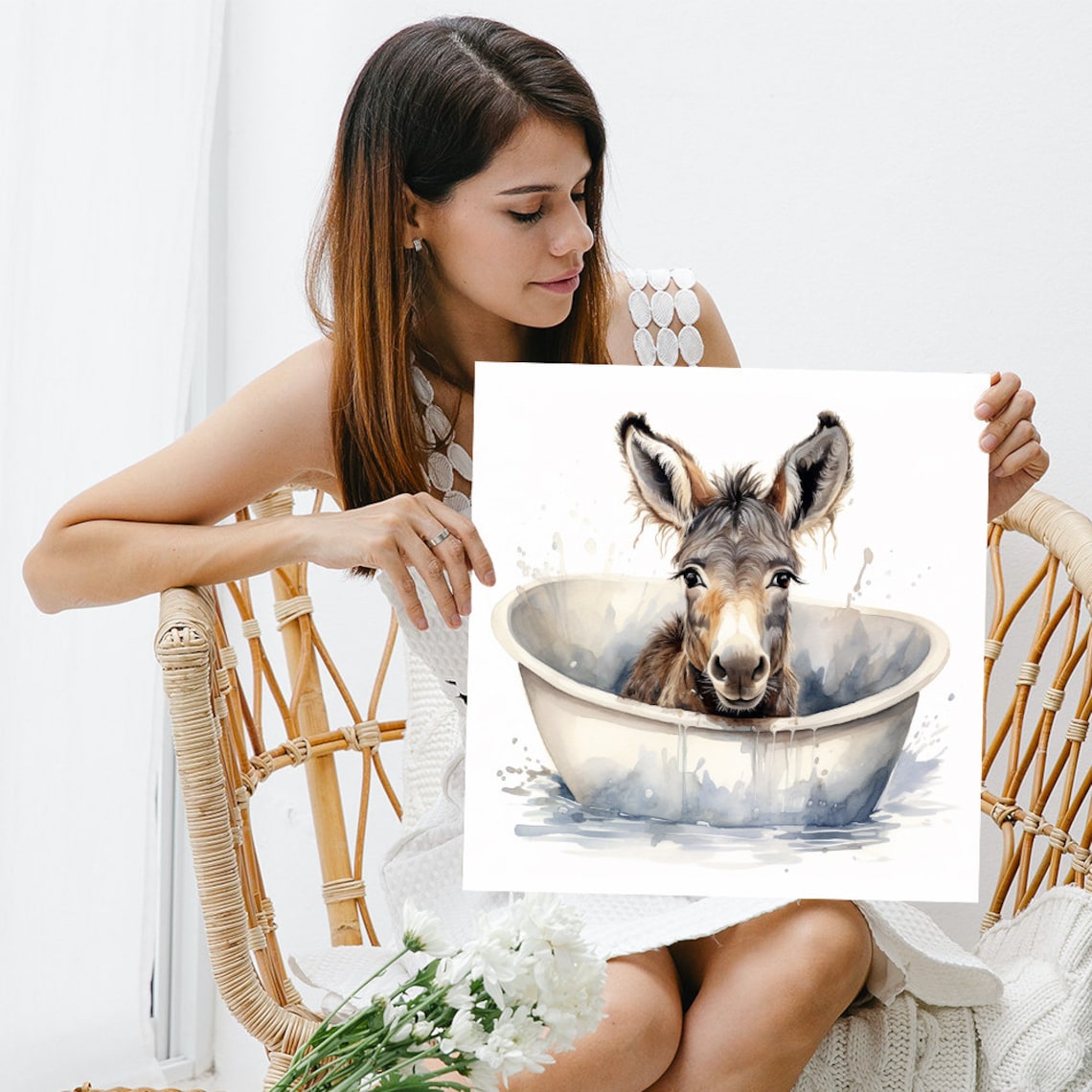 Bathtub Donkey Splash Art, Farmhouse Bathroom Print - Image 3