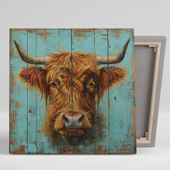 Highland Cow Rustic Farmhouse Wall Art Poster