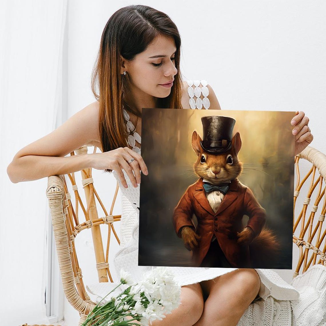 Dapper Squirrel Gentleman Top Hat Vintage Animal Wall Art Decor Poster - Image 3