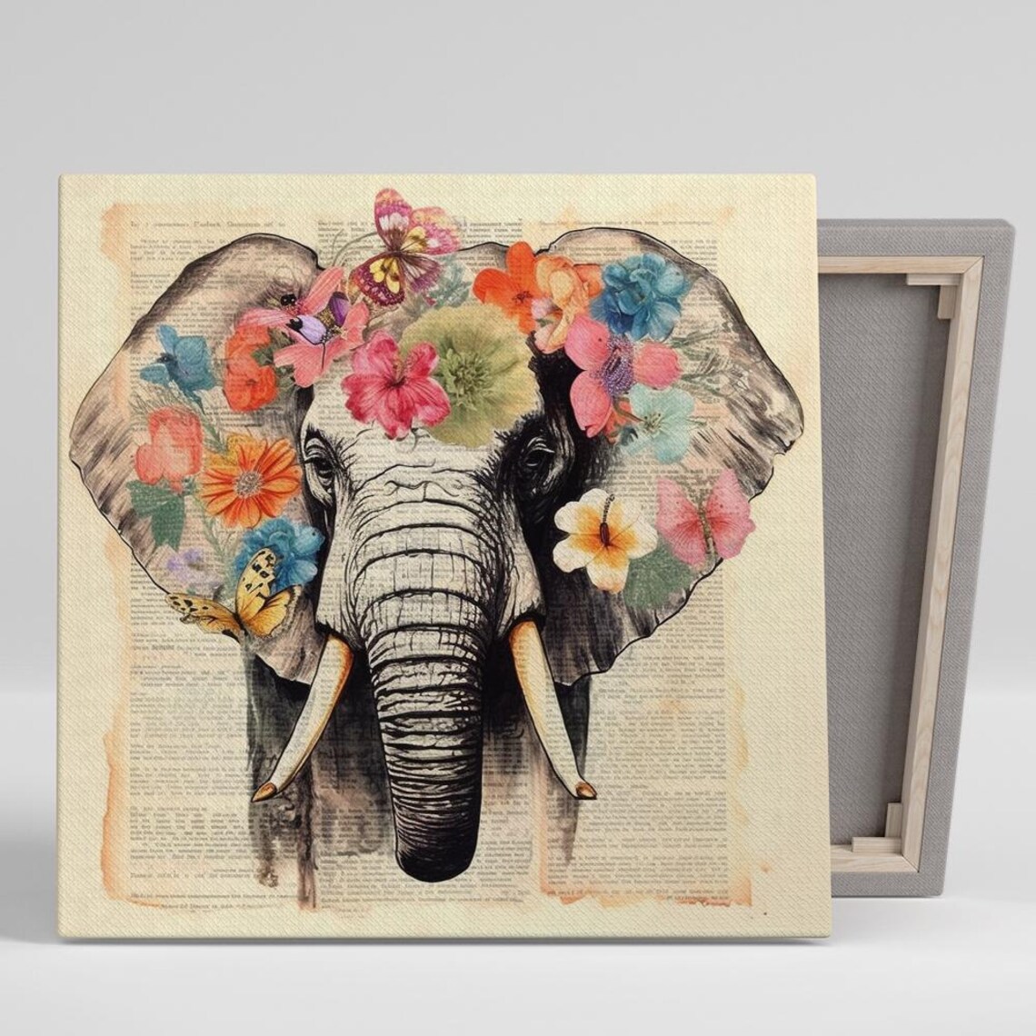 Elephant Floral Enlightenment Art Print, Bohemian Rustic Decor