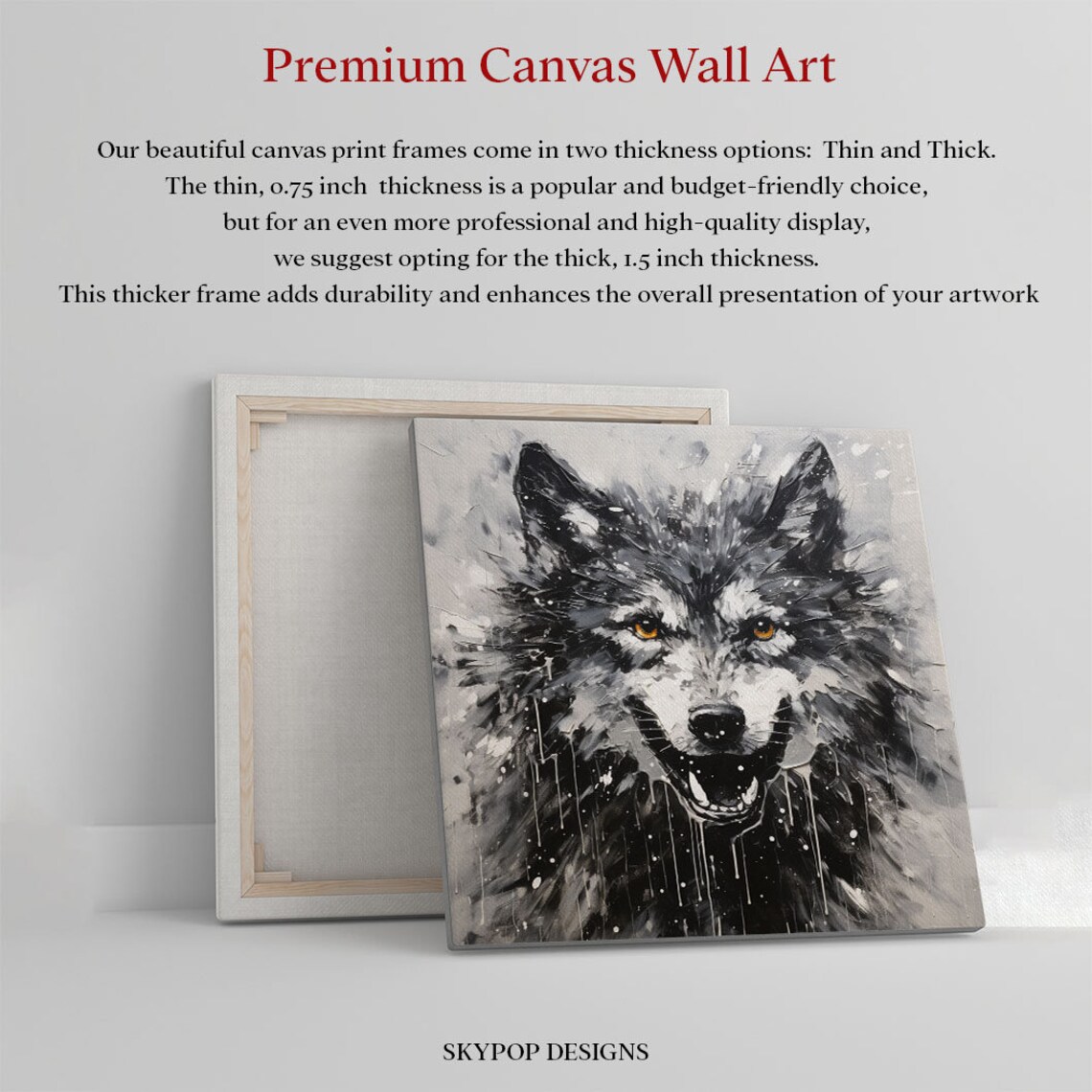 Black Wolf Portrait With Piercing Amber Eyes Expressive Paint Art Poster - Image 2