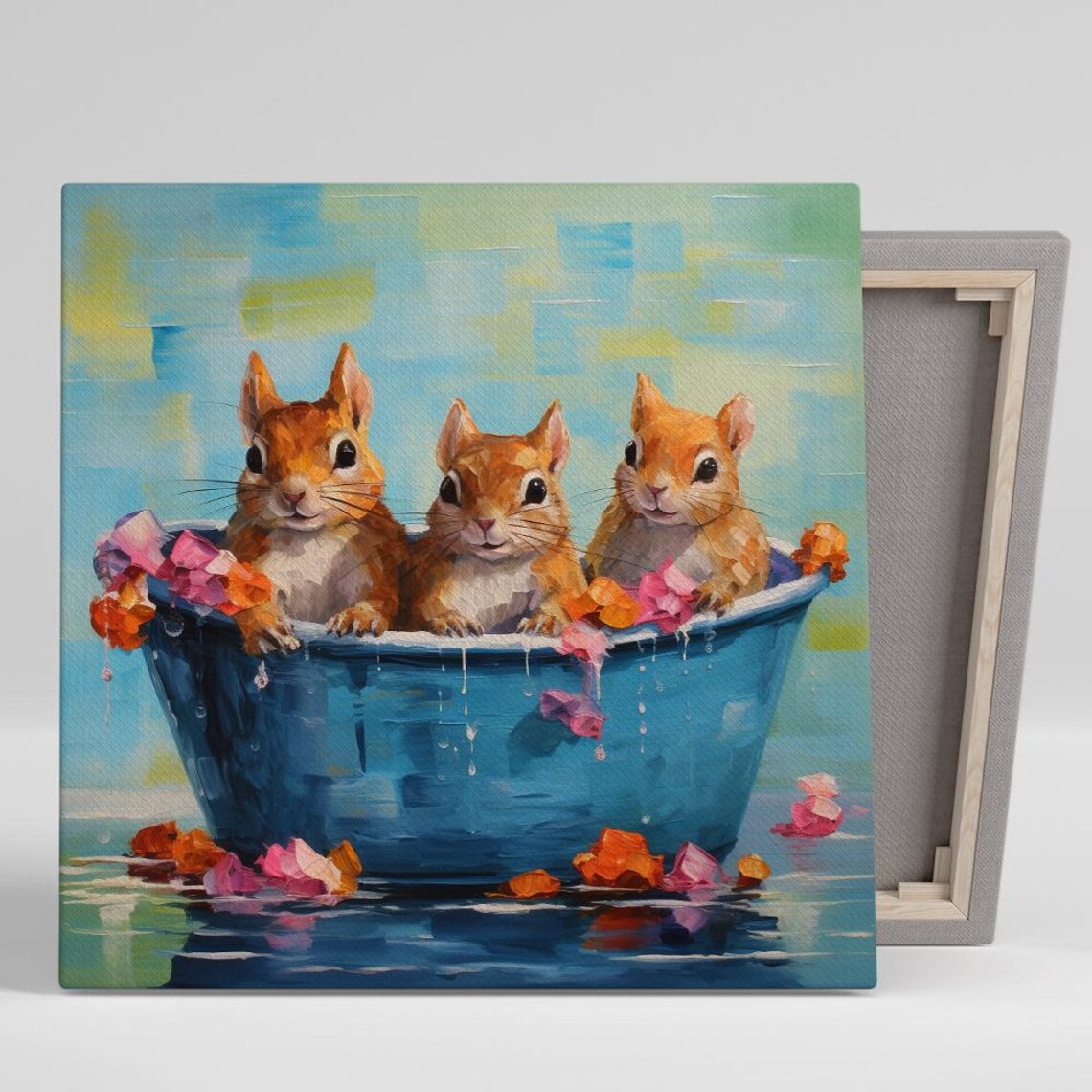 Bathing Squirrels Delight, Animal Wall Art Print