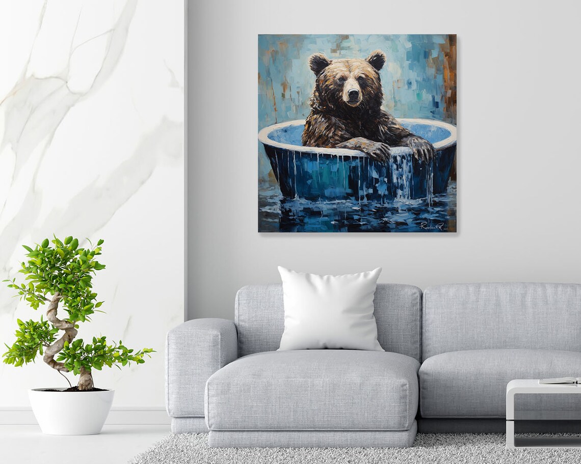 Grizzly Bear in Bathtub Nursery Wall Art Print - Image 4
