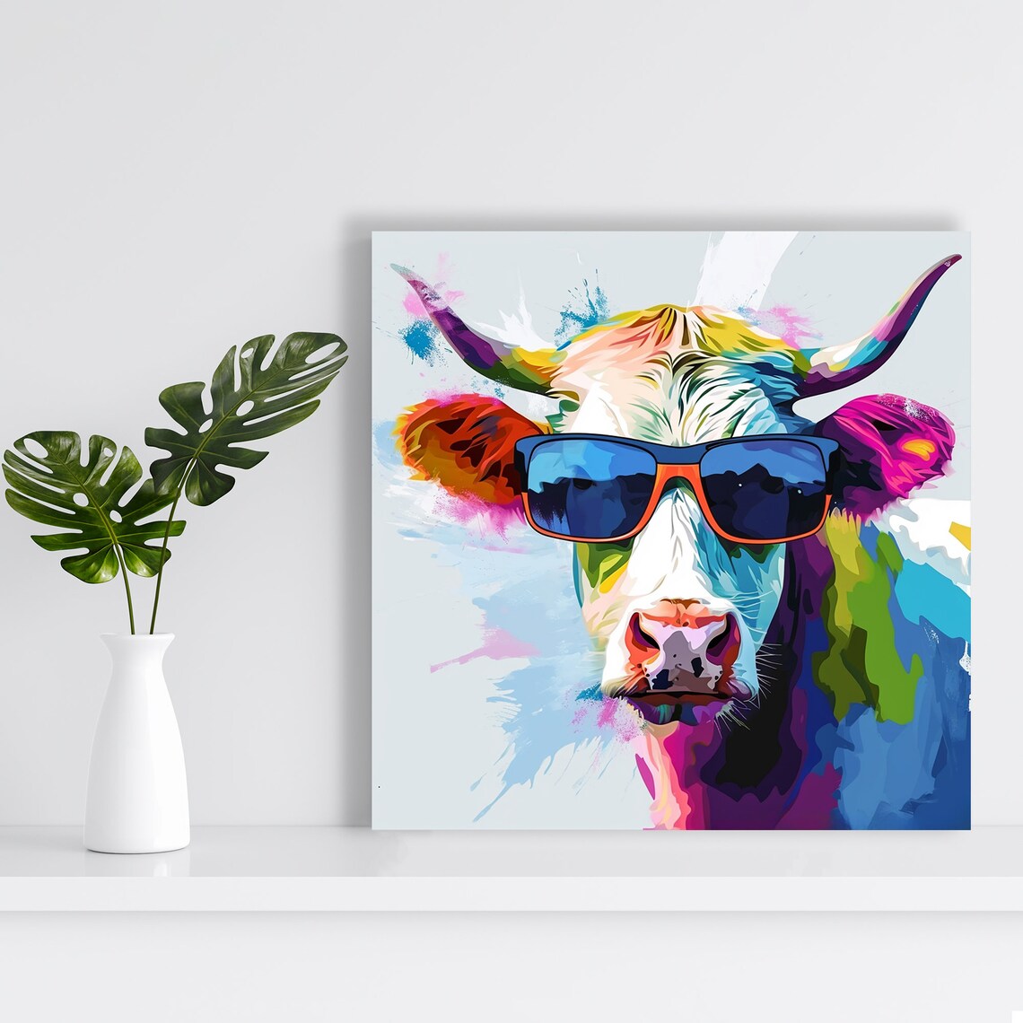 Colorful Cow Sunglasses Watercolor Pop Art Fun Farm Animal Poster - Image 2