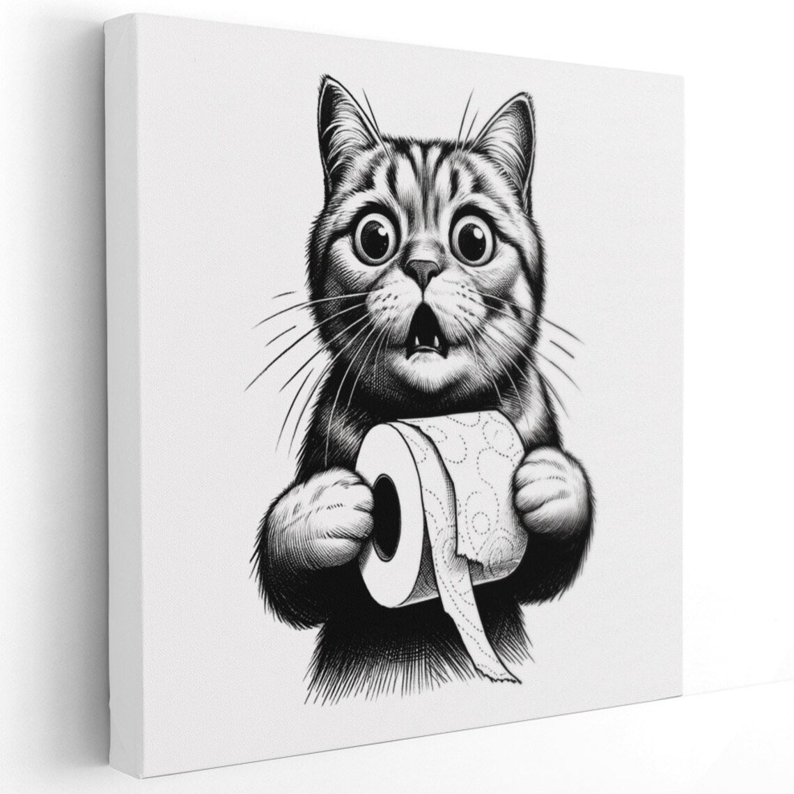 Shocked Cat Toilet Paper Funny Black White Sketch Bathroom Humor Wall Art Poster - Image 2