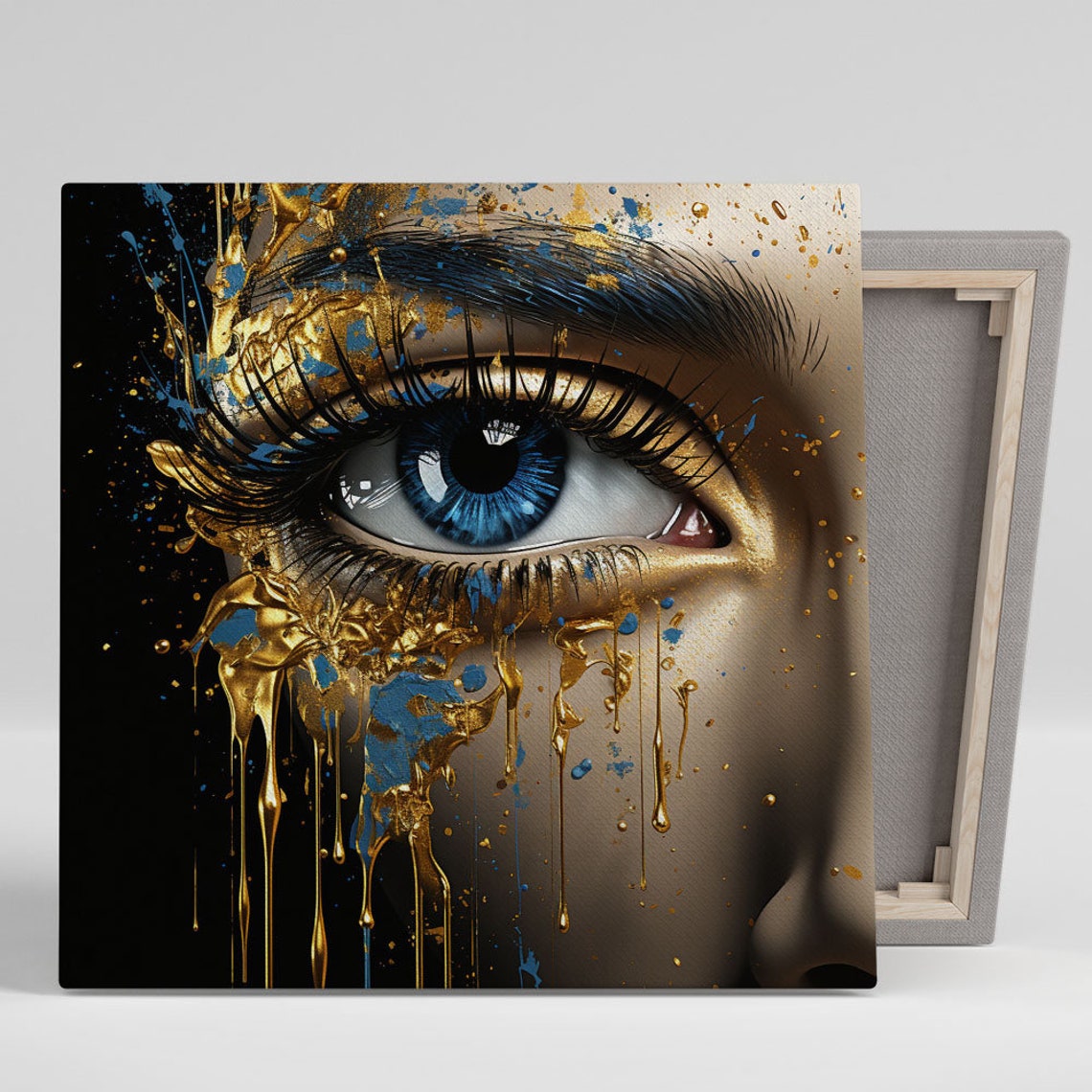 Blue Eye With Dripping Gold Abstract Glamorous Eye Art Canvas Poster