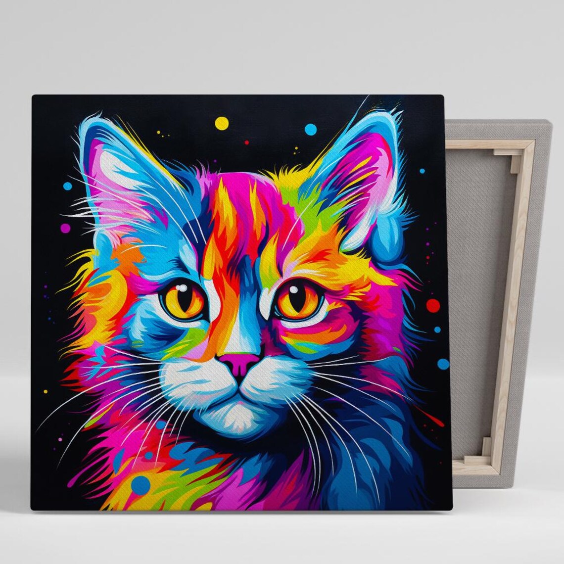 Psychedelic Cat Pop Art Poster Print, Modern Decor