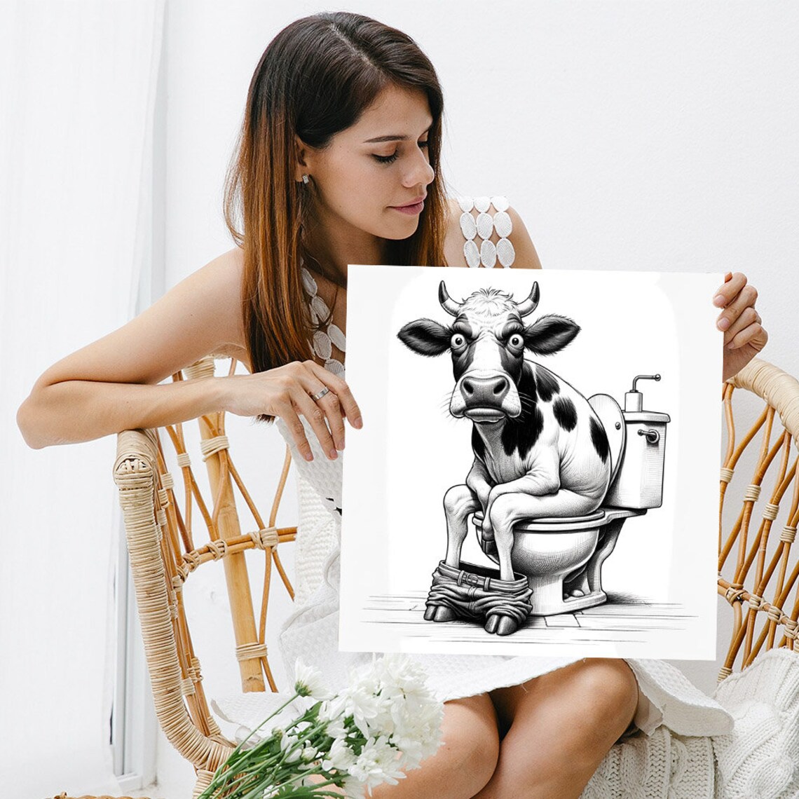 Cow On The Pot Bathroom Art Print, Funny Farm Decor - Image 5