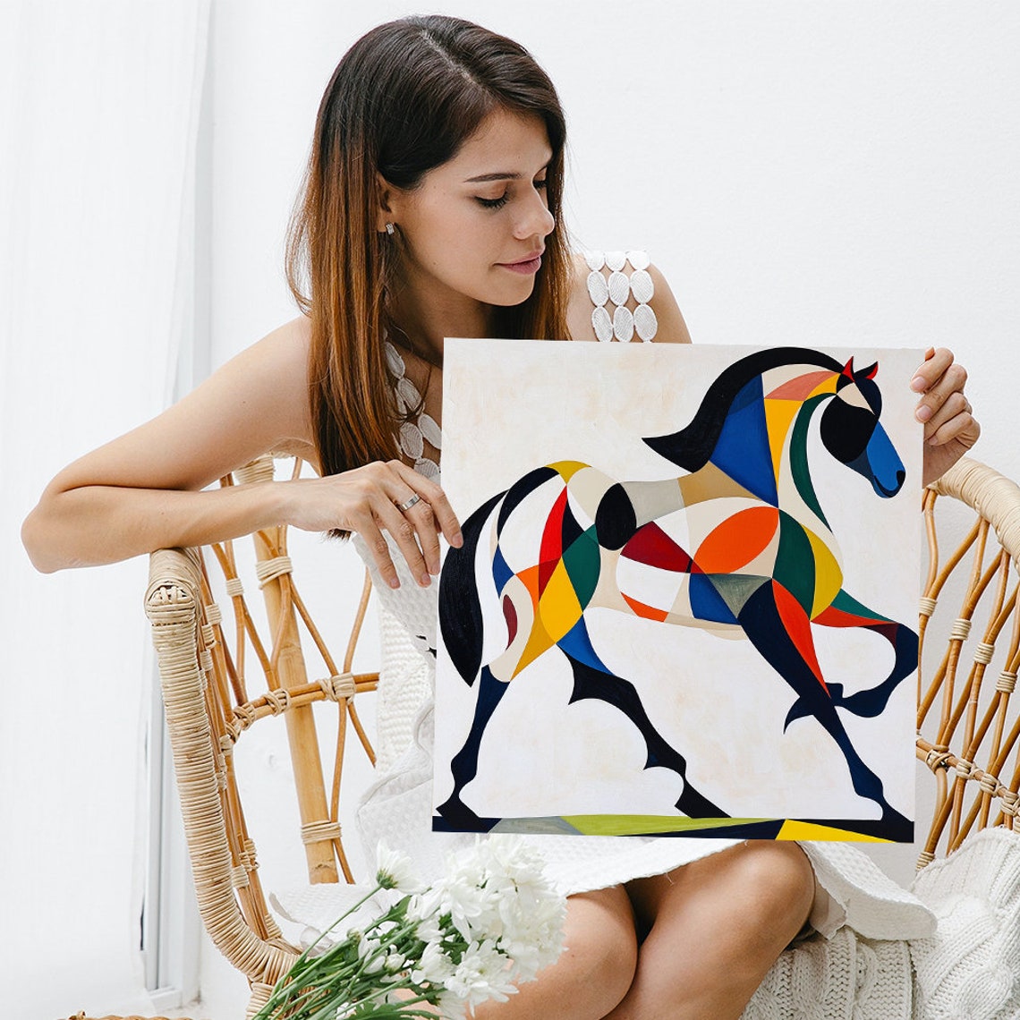 Abstract Geometric Multicolor Horse Modern Cubist Style Wall Poster - Image 3