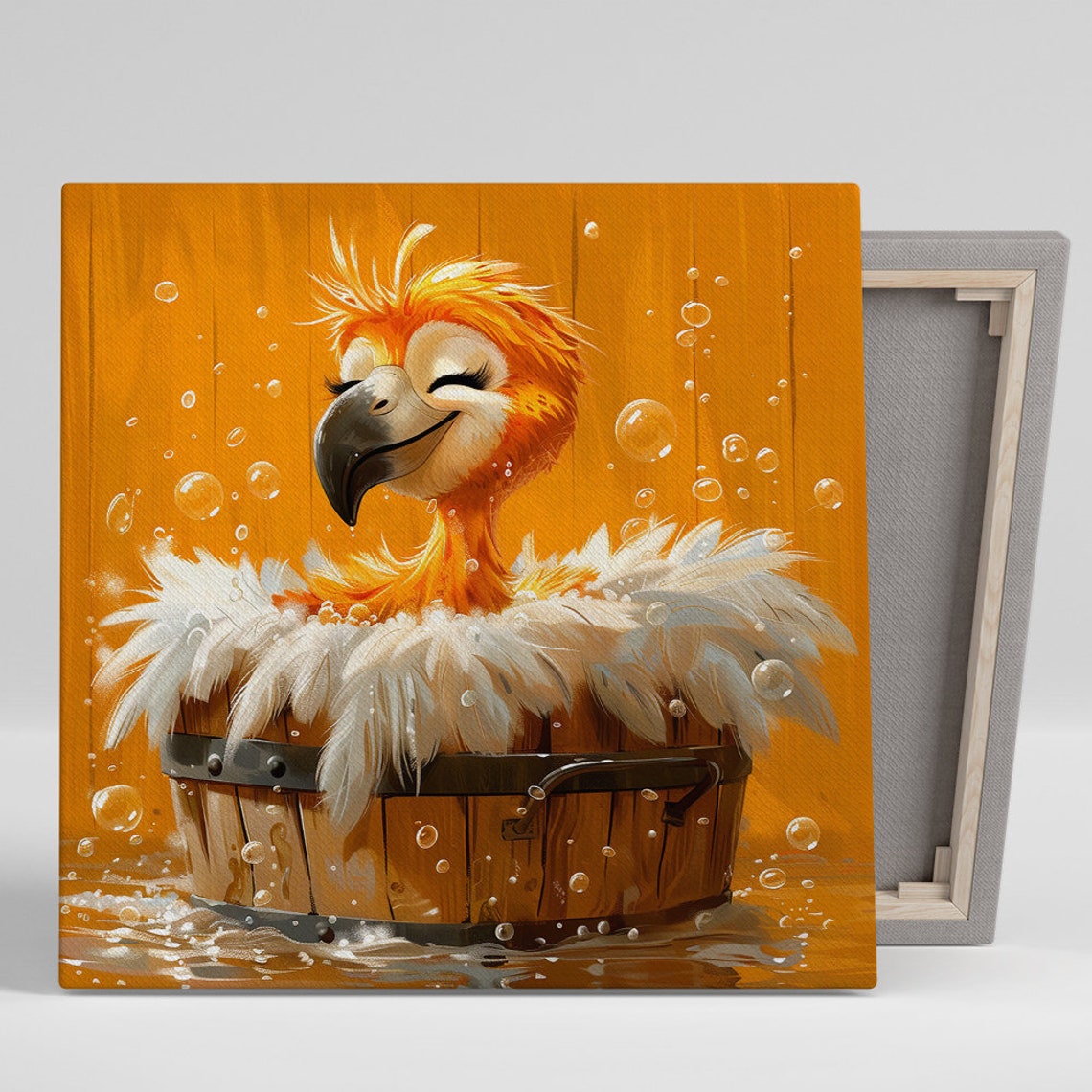 Bubbly Orange Parrot Bubble Bath Barrel Fun Tropical Bathroom Poster