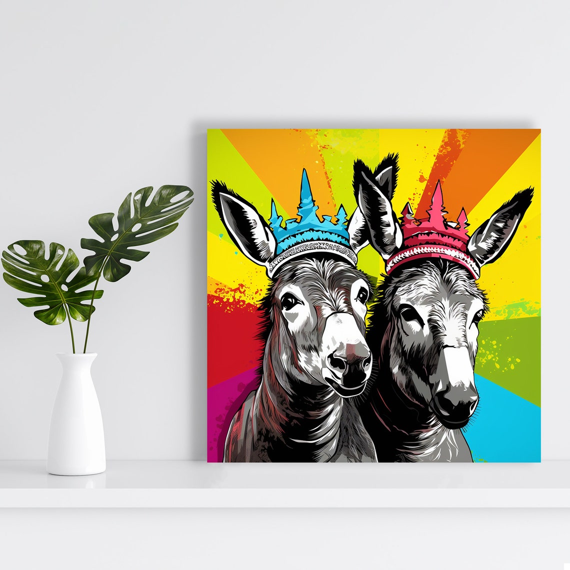 Royal Donkey Duo Wearing Crowns Colorful Pop Art Animal Poster - Image 2