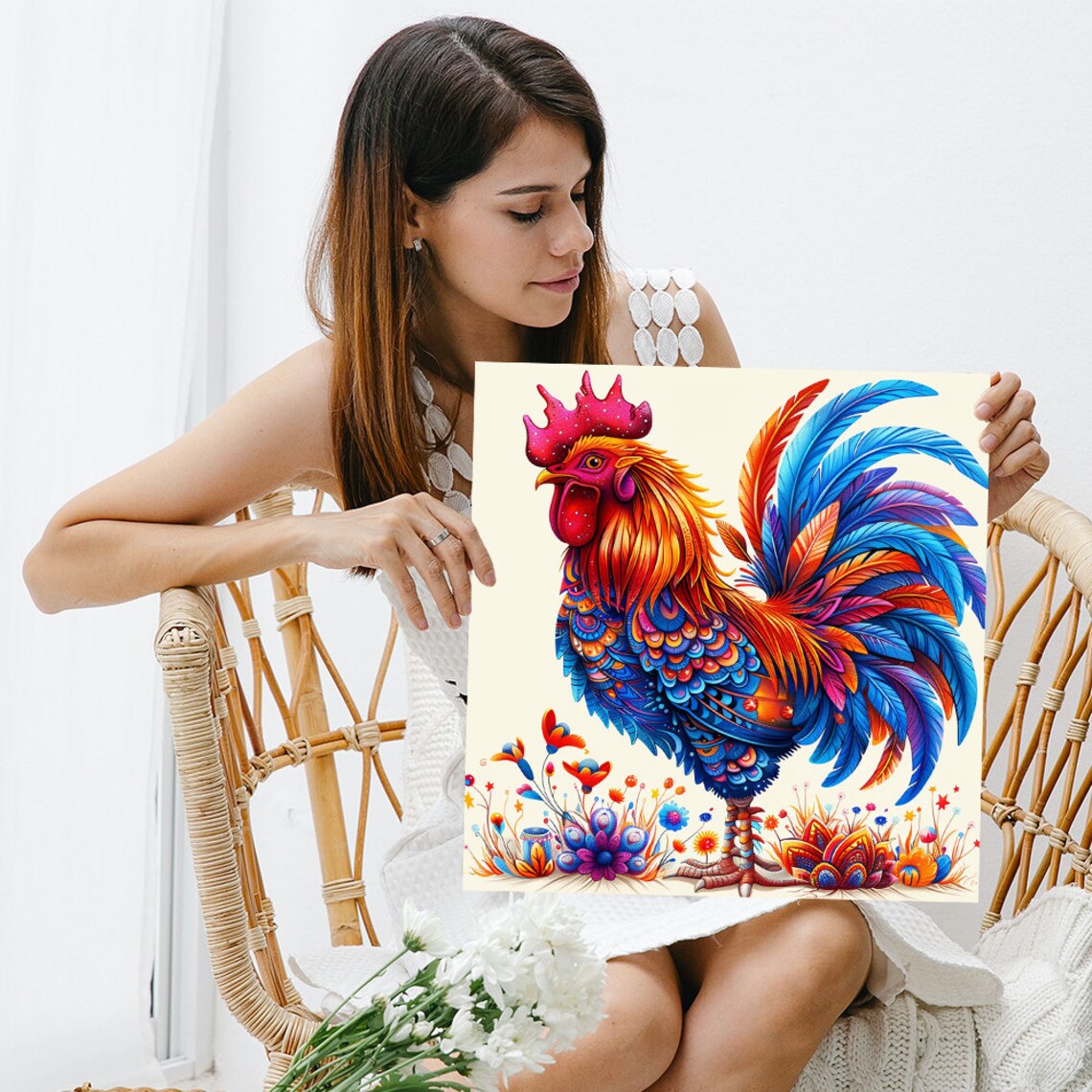 Rooster Floral Fantasy Art Print, Contemporary Decor - Image 3