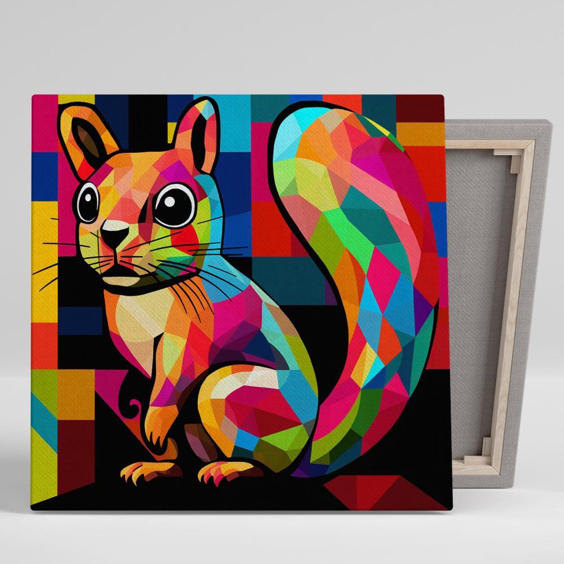 Multicolor Geometric Mosaic Squirrel Pop Art Rainbow Wall Poster