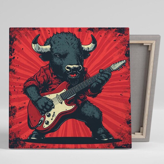 Rock Star Buffalo Electric Guitar Red Rock Music Retro Wall Poster