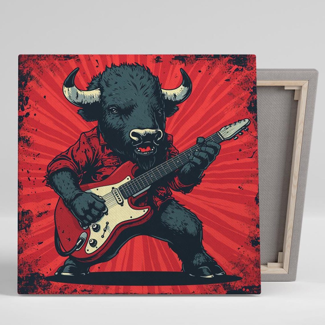 Rock Star Buffalo Electric Guitar Red Rock Music Retro Wall Poster