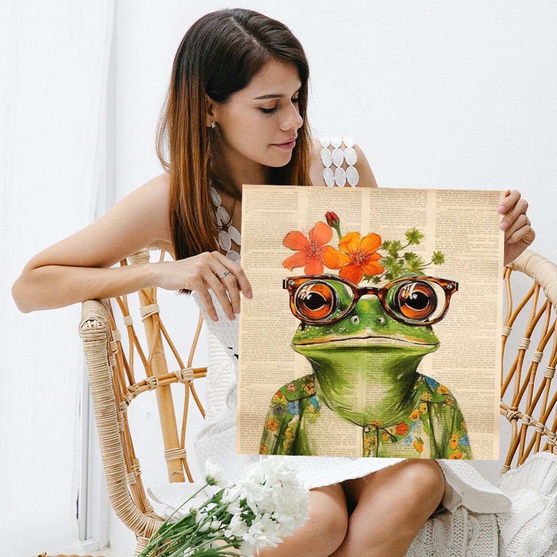 Whimsical Frog Scholar Art Print, Bohemian Rustic Decor - Image 3