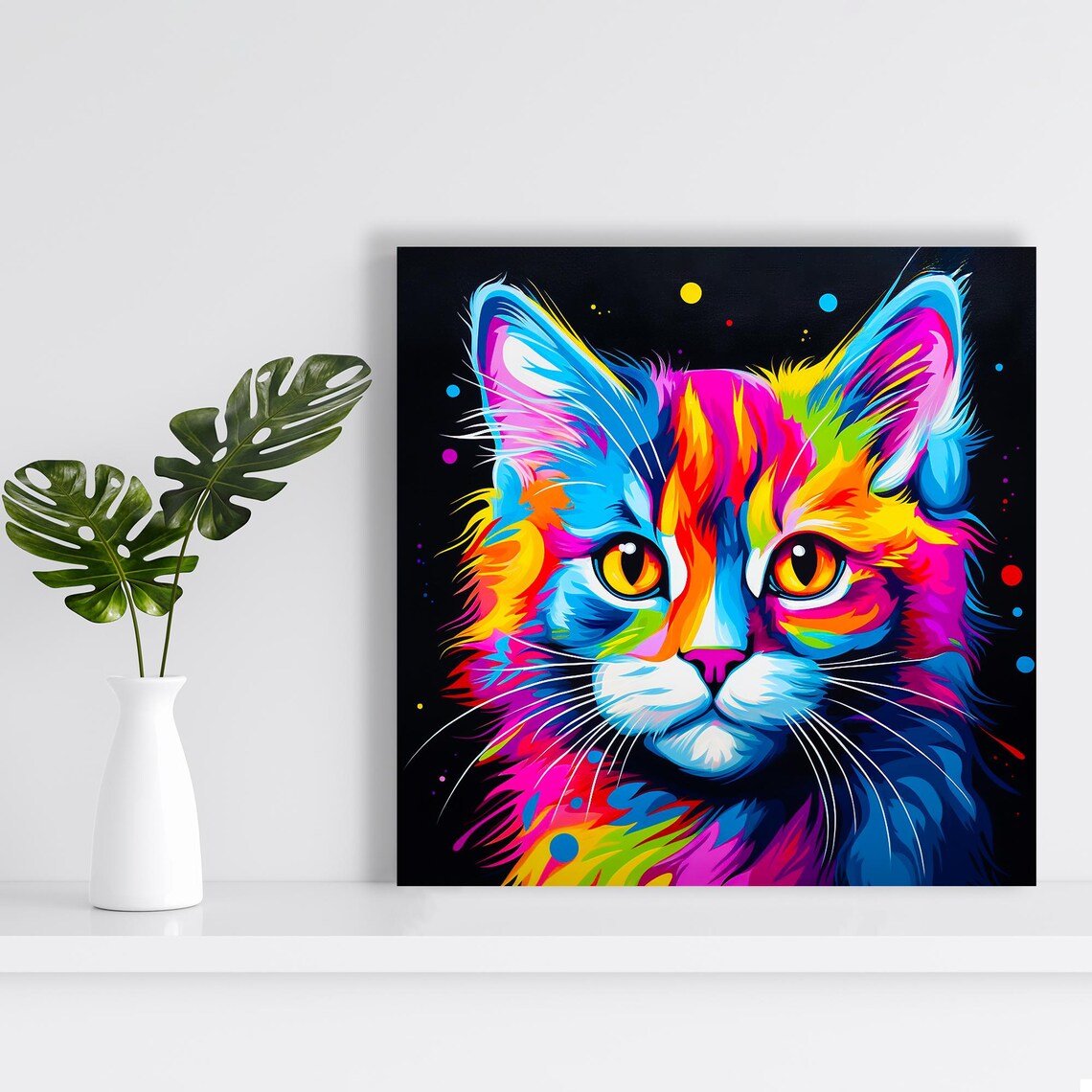 Psychedelic Cat Pop Art Poster Print, Modern Decor - Image 2