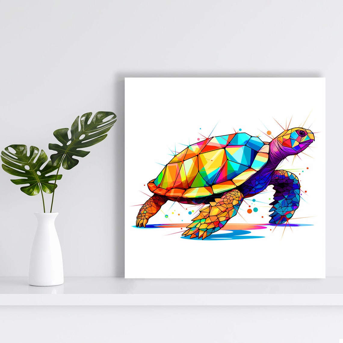 Rainbow Geometric Sea Turtle Low Poly Colorful Ocean Wall Art Poster - Image 2