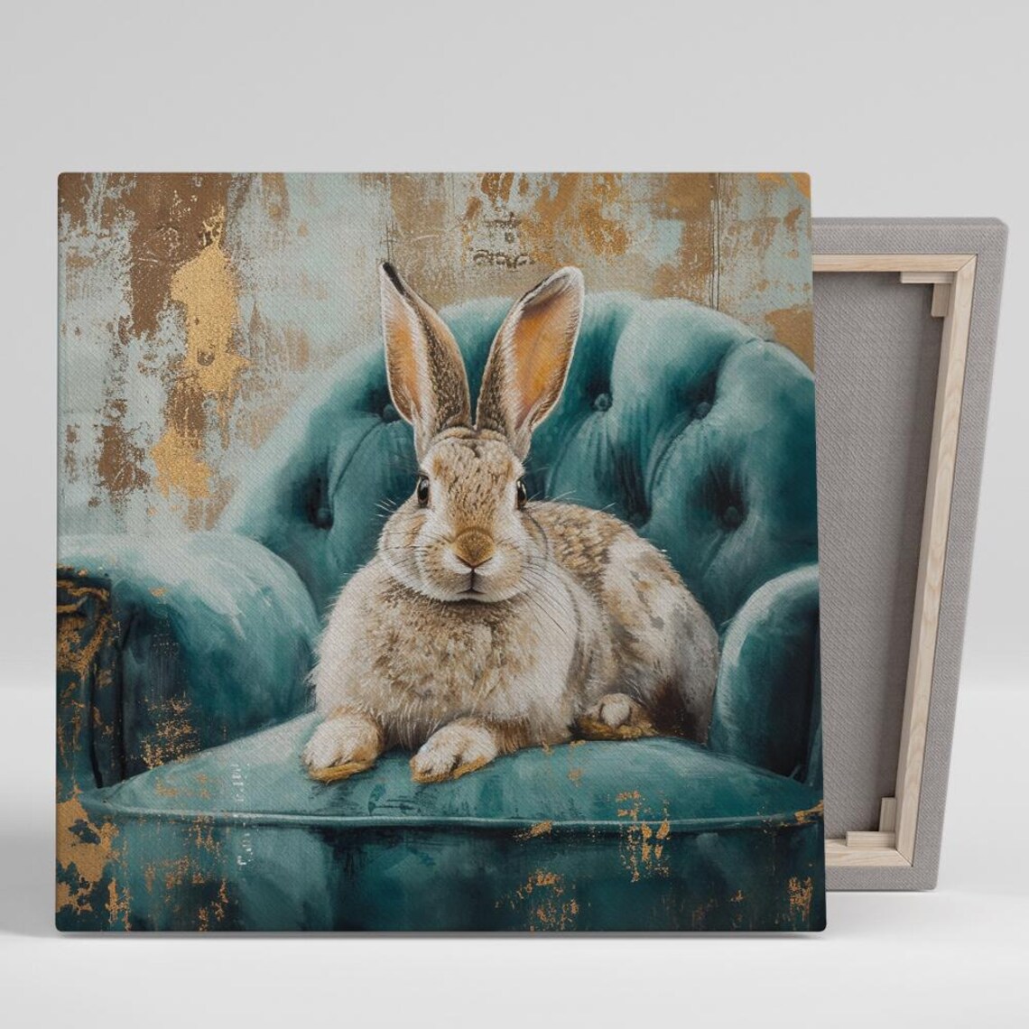 Regal Rabbit Repose, Whimsical Rustic Art Print