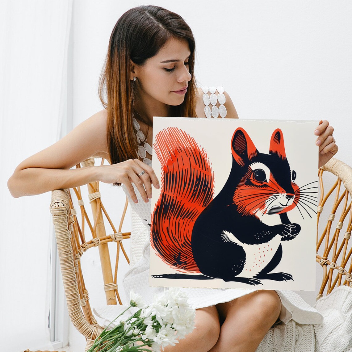 Retro Whimsical Squirrel Silhouette Art Print - Image 3