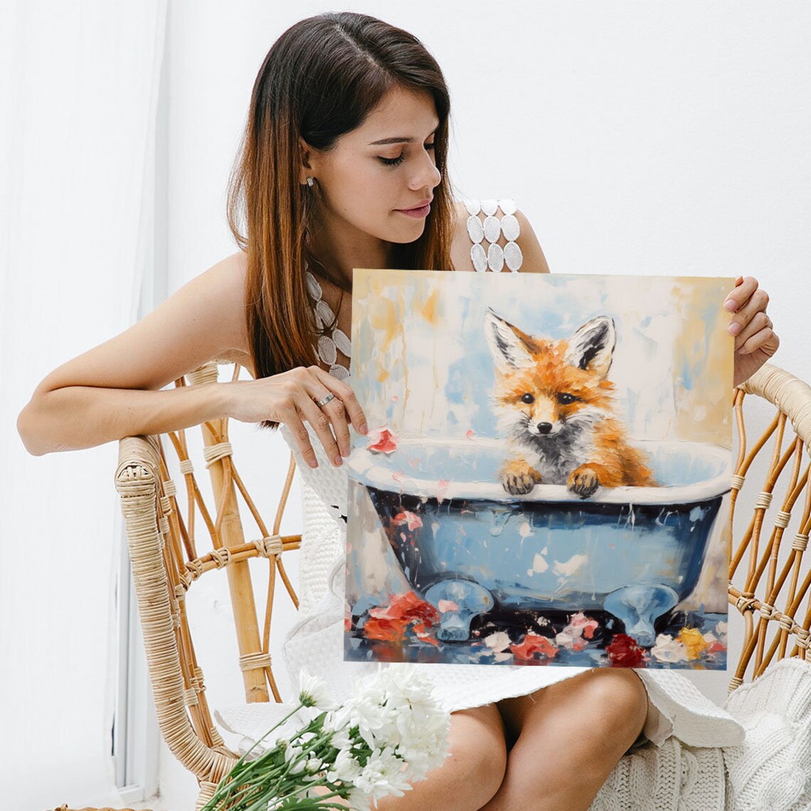 Fox In Bathtub Bathroom Wall Art Print, Modern Decor - Image 3