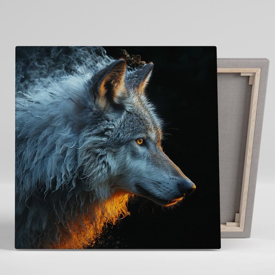 Ethereal Gray Wolf Smoke Portrait Golden Eye Moody Dark Art Poster