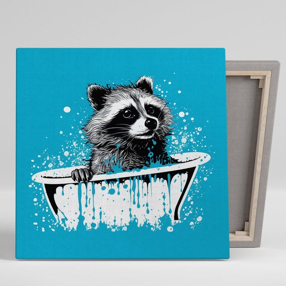 Bathing Bandit Art Print, Whimsical Animal Decor