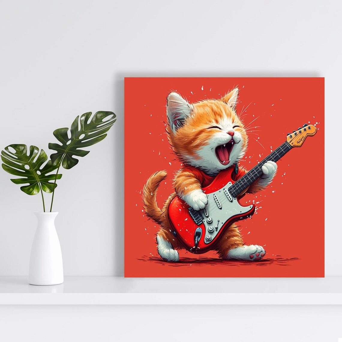 Rock Star Kitten Whimsical Animal Music Art Print - Image 2