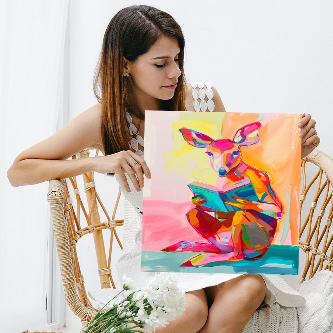 Colorful Deer Reading Book Fauvist Rainbow Animal Art Wall Poster - Image 3