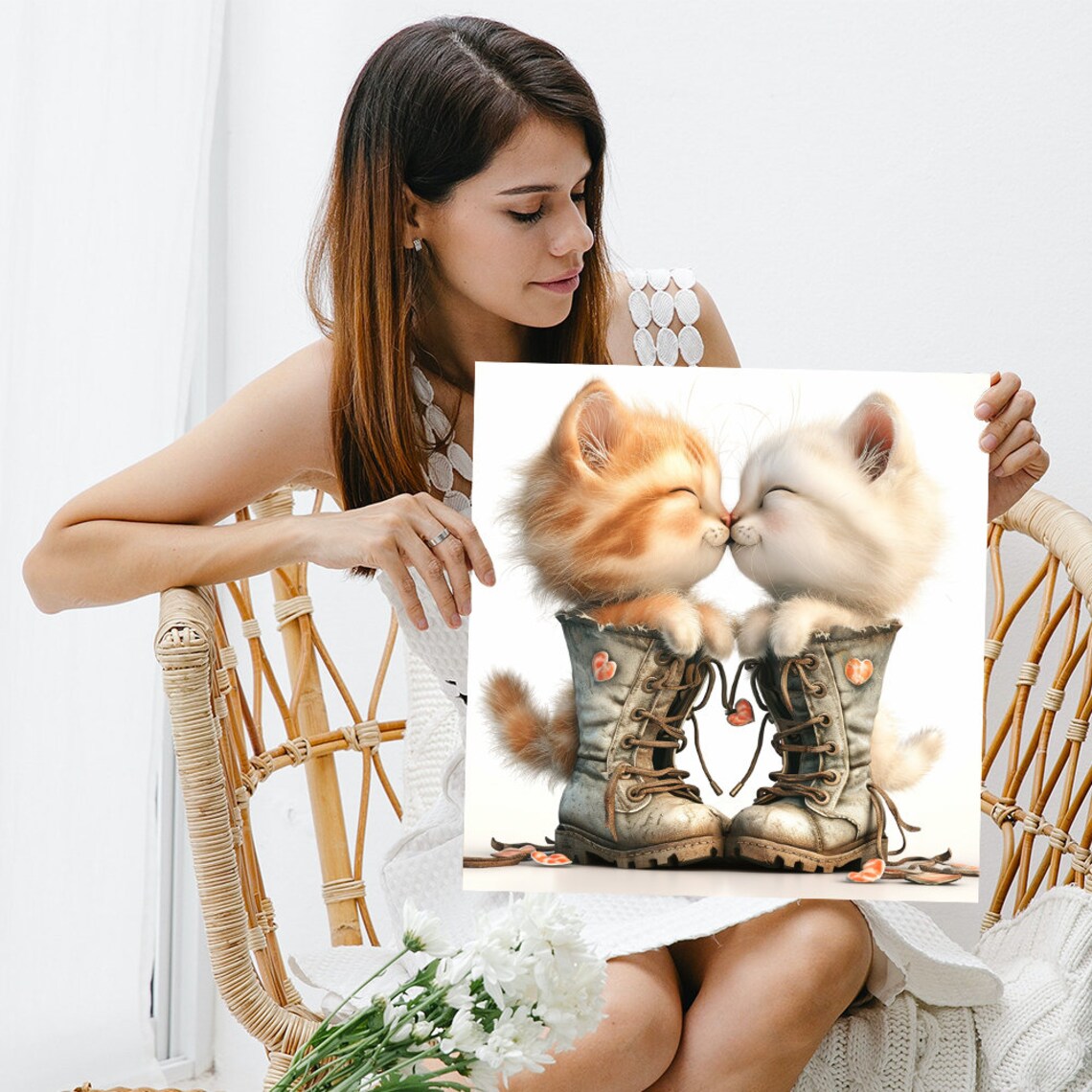 Loving Kittens in Boots, Whimsical Rustic Poster - Image 3